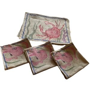 Vintage Andrea Ward Crab Placemats  Set Of 6 Beach House Theme + 3 Bonus Napkins